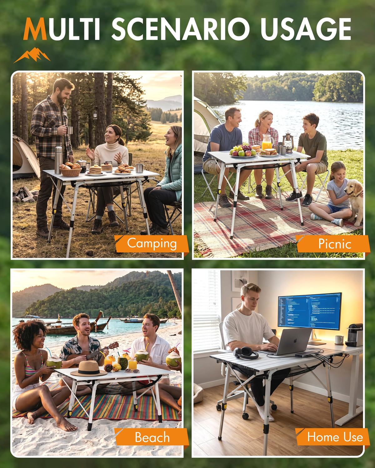 Folding Portable Camping Table with Adjustable Height Aluminum Roll Up Top F13469