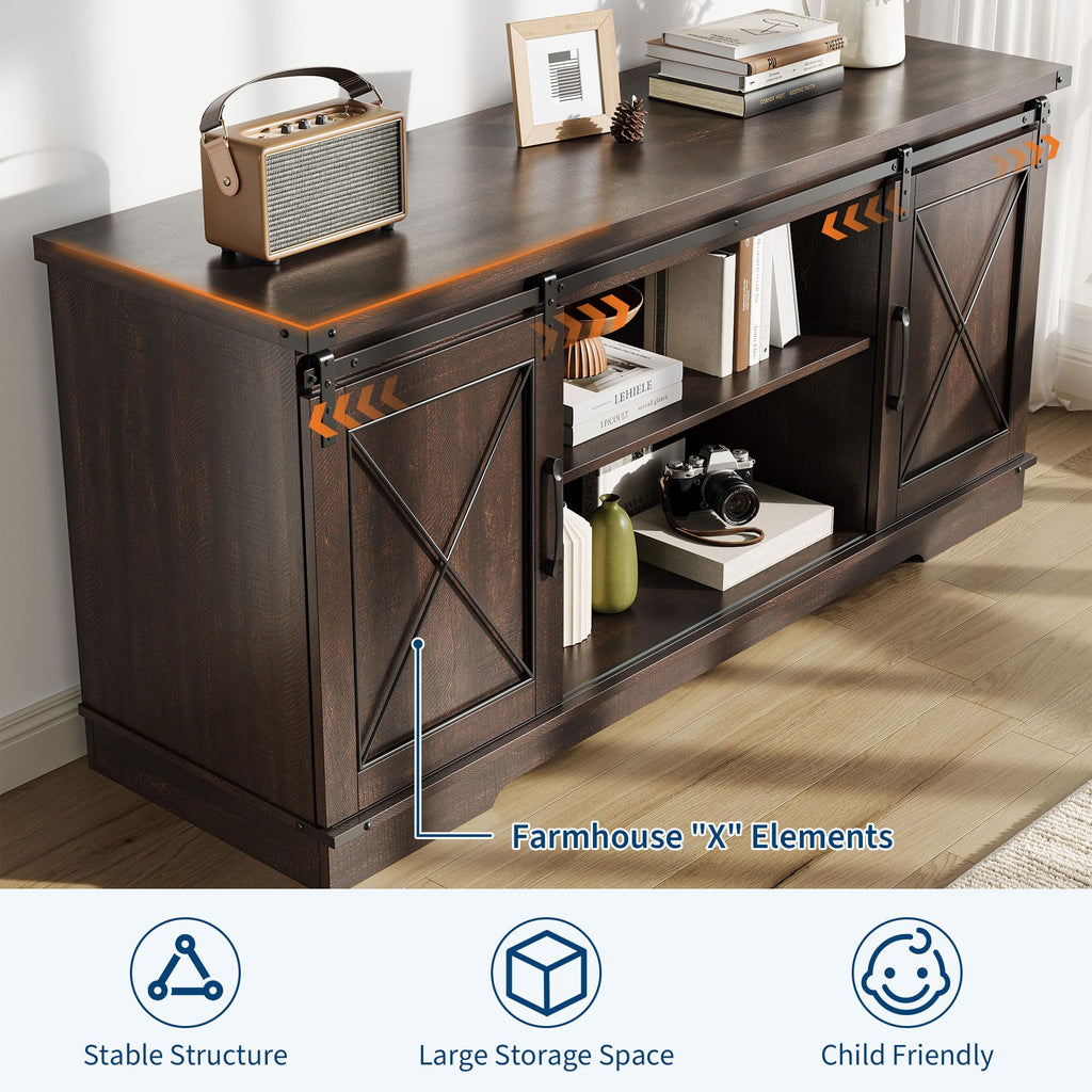 Farmhouse TV Stand with Sliding Barn Doors for 65 Inch TV J740