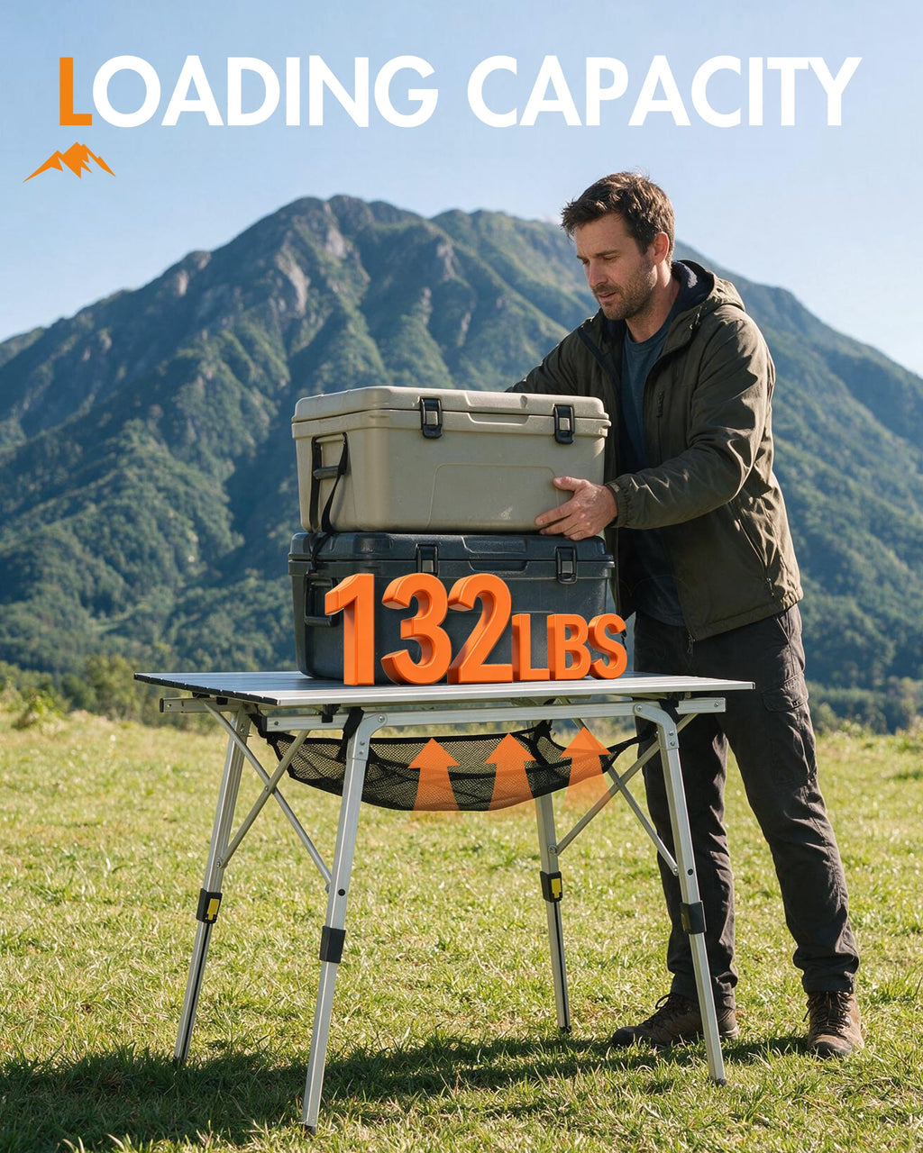 Folding Portable Camping Table with Adjustable Height Aluminum Roll Up Top F13469