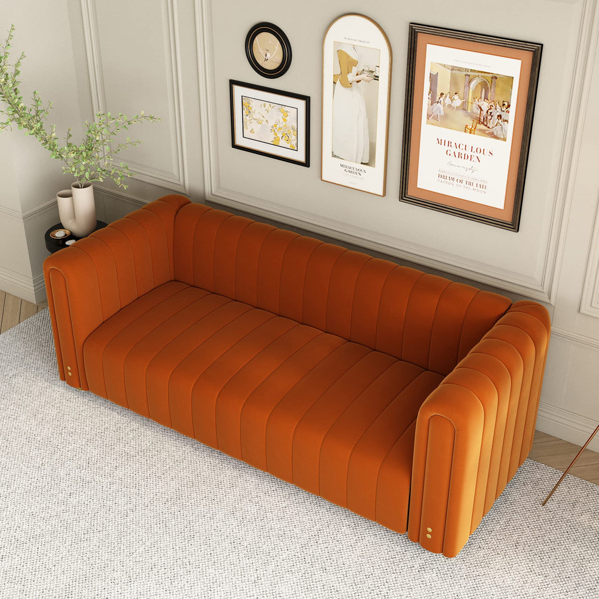 Orange Velvet 3 Seat Tufted Sofa Z63476